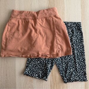Tan Skort and Black Flowered Shorts